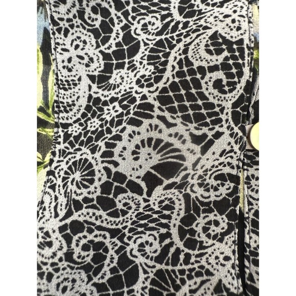 J Jill Black Floral V Neck Sheer Tunic Top Blouse Button Down Womens Size L - Picture 10 of 10